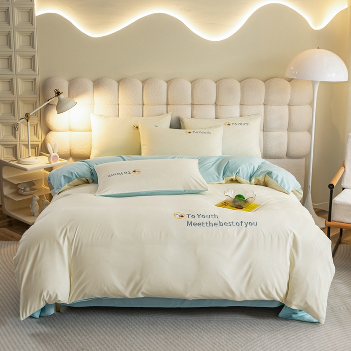 91家纺网 家纺一手货源 找家纺 梦恬佳 2024新款水洗磨毛四件套 米黄