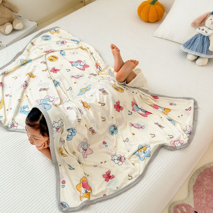 91家纺网 家纺一手货源 找家纺 星期八 2024新款舒适亲肤婴儿裸睡级卡通印花凉感毯 糖果兔