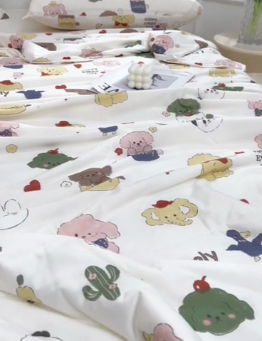 91家纺网 家纺一手货源 找家纺 圣楚家纺  2024新款A类针织棉印花夏被夏凉被空调被 萌宠乐园