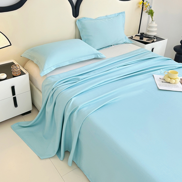 91家纺网 家纺一手货源 找家纺 首爱 2025新款竹纤维凉席三件套床单软凉席 素色-蓝