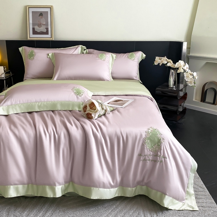 91家纺网 家纺一手货源 找家纺 爱缦 2024新款60支奥地利兰精四件套--洛丽塔系列 乌梅子酱