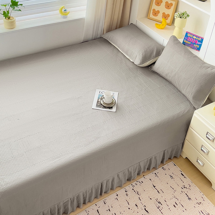 91家纺网 家纺一手货源 找家纺 羽爱2024新款A类全棉纯色榻榻米床盖 浅灰