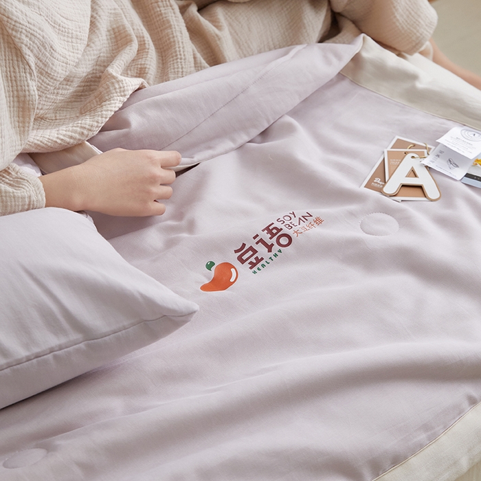 91家纺网 家纺一手货源 找家纺 梦享生活家居 2024新款A类双层纱全棉提花大豆夏被 浅紫烟