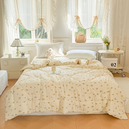 91家纺网 家纺一手货源 找家纺 被窝家纺 2024新款全棉双层皱皱纱棉花被 柠檬