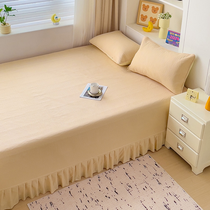 91家纺网 家纺一手货源 找家纺 羽爱2024新款A类全棉纯色榻榻米床盖 米驼