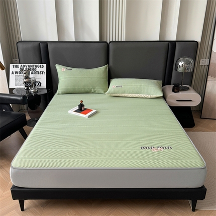 恒爱家纺 2024新款A类精致刺绣凉豆豆床笠款凉席 MINMIN-草绿