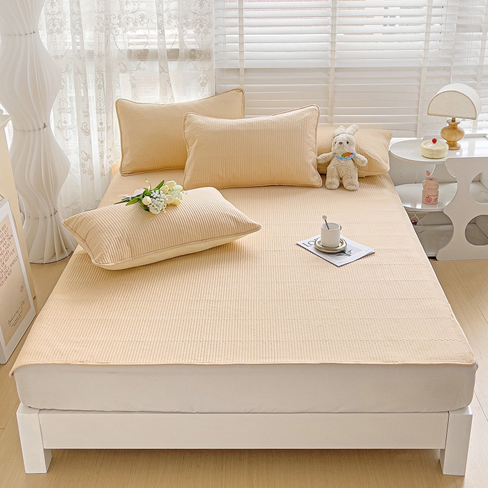 91家纺网 家纺一手货源 找家纺 羽爱2024新款全棉直角纯色床盖床垫 米驼