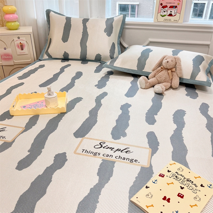 91家纺网 家纺一手货源 找家纺 慕尚 2025新款800D冰藤凉席 线条-床笠款