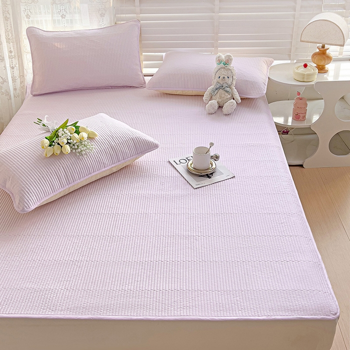 91家纺网 家纺一手货源 找家纺 羽爱2024新款全棉直角纯色床盖床垫 浅紫