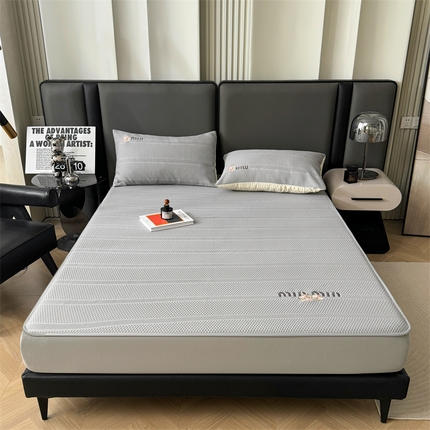 恒爱家纺 2024新款A类精致刺绣凉豆豆床笠款凉席 MINMIN-浅灰