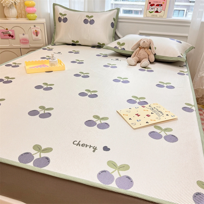 91家纺网 家纺一手货源 找家纺 慕尚 2025新款800D冰藤凉席 樱桃紫-床笠款