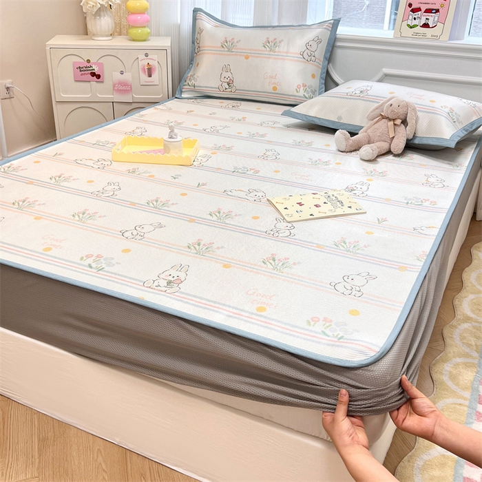 91家纺网 家纺一手货源 找家纺 慕尚 2025新款800D冰藤凉席 小白兔-床笠款