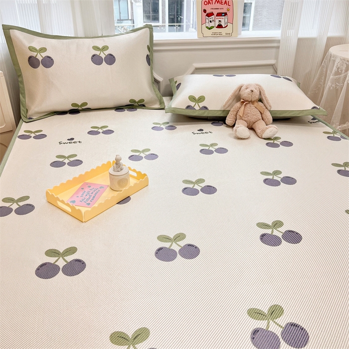 91家纺网 家纺一手货源 找家纺 慕尚 2025新款800D冰藤凉席 樱桃紫-床笠款