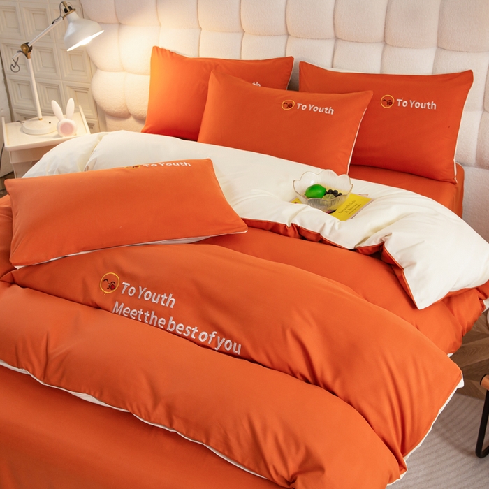 91家纺网 家纺一手货源 找家纺 梦恬佳 2024新款水洗磨毛四件套 海棠橙