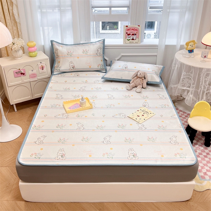 91家纺网 家纺一手货源 找家纺 慕尚 2025新款800D冰藤凉席 小白兔-床笠款