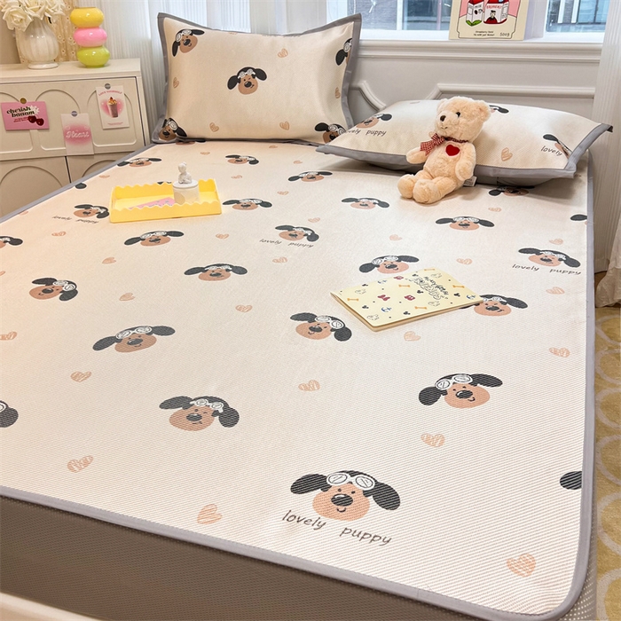 91家纺网 家纺一手货源 找家纺 慕尚 2025新款800D冰藤凉席 萌萌狗-床笠款