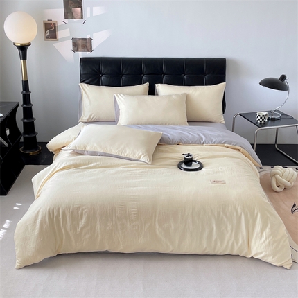 91家纺网 家纺一手货源 找家纺 （总）兰紫橙家纺 2025新款水洗棉轻薄条纹四件套