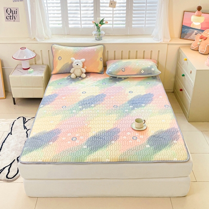 91家纺网 家纺一手货源 找家纺 寐居 2024新款时尚印花凉感丝乳胶凉席三件套 五彩缤纷