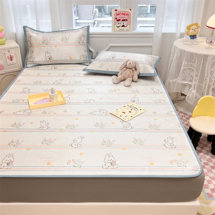 91家纺网 家纺一手货源 找家纺 慕尚 2025新款800D冰藤凉席 小白兔-床笠款