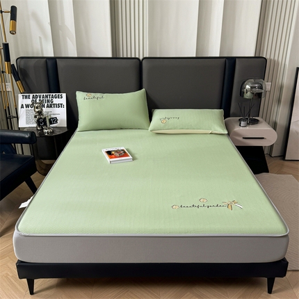 恒爱家纺 2024新款A类精致刺绣凉豆豆床笠款凉席 茶香-浅绿