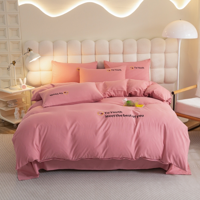 91家纺网 家纺一手货源 找家纺 梦恬佳 2024新款水洗磨毛四件套 豆沙粉