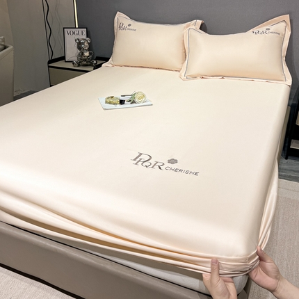 91家纺网 家纺一手货源 找家纺 丽美人家纺 2024新款简约水洗真丝单床笠 玉石白