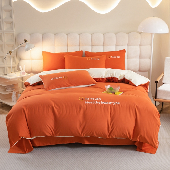 91家纺网 家纺一手货源 找家纺 梦恬佳 2024新款水洗磨毛四件套 海棠橙