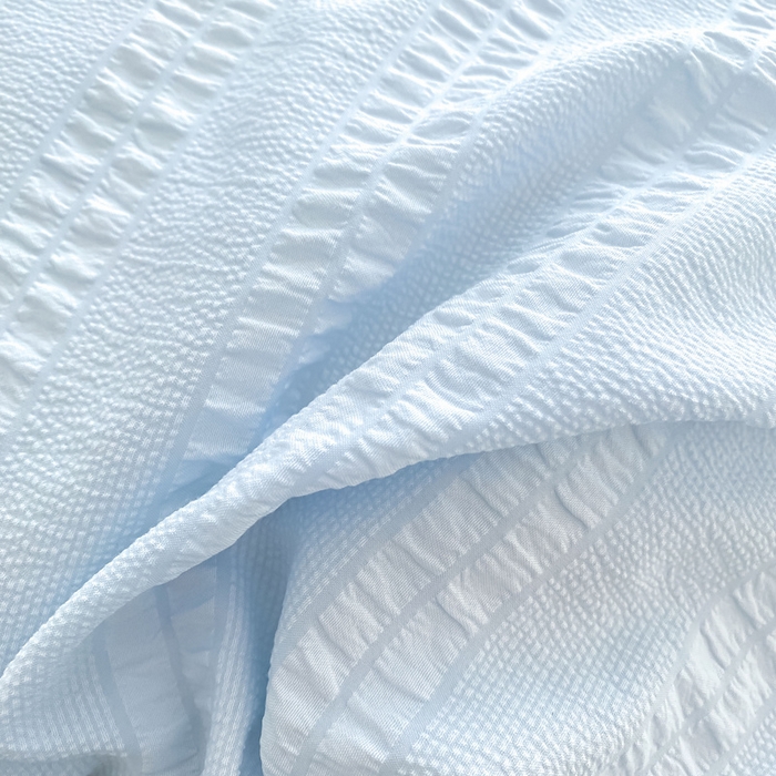 91家纺网 家纺一手货源 找家纺 羋多家纺 2024新款麻绳边纯色雨泡泡棉泡泡纱双层纱单夏被 天空蓝