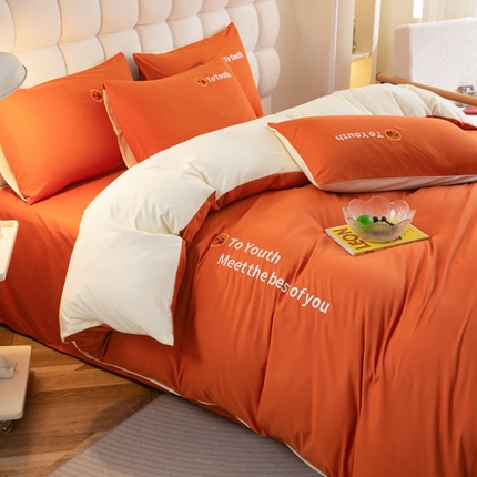 91家纺网 家纺一手货源 找家纺 梦恬佳 2024新款水洗磨毛四件套 海棠橙