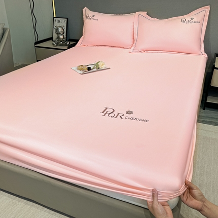 91家纺网 家纺一手货源 找家纺 丽美人家纺 2024新款简约水洗真丝单床笠 香妃粉