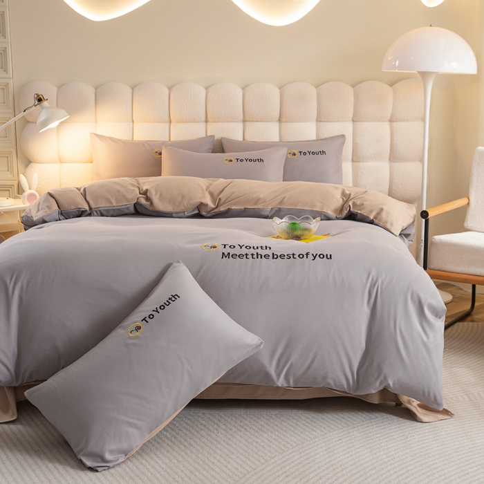 91家纺网 家纺一手货源 找家纺 梦恬佳 2024新款水洗磨毛四件套 灰金色