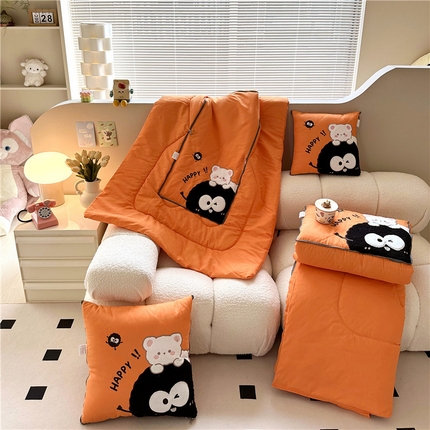铭宣家居 2024新款贴布绣＋重工刺绣多功能抱枕被系列 可爱煤球 可爱煤球-时尚橙