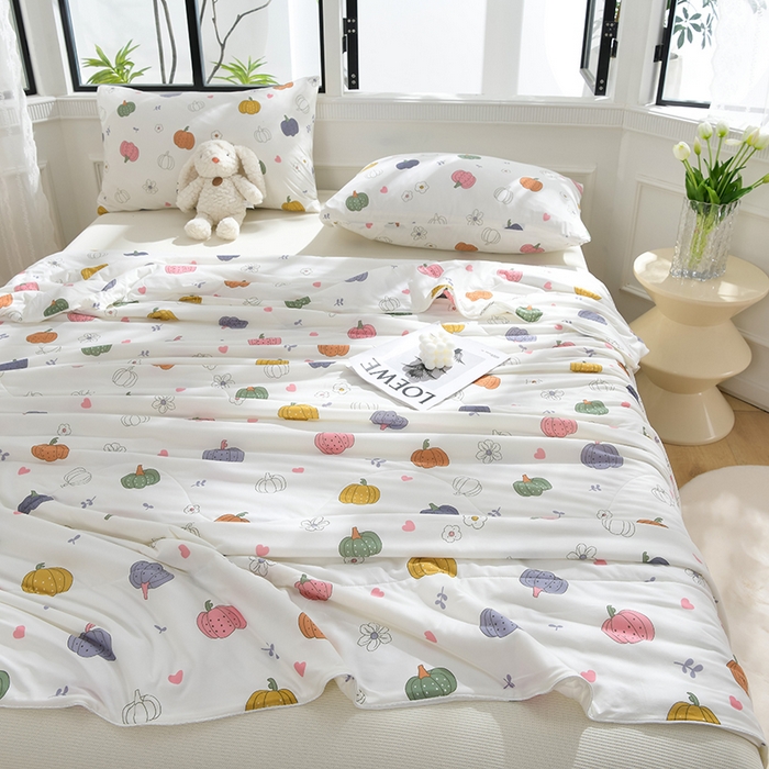 91家纺网 家纺一手货源 找家纺 圣楚家纺  2024新款A类针织棉印花夏被夏凉被空调被 七彩南瓜