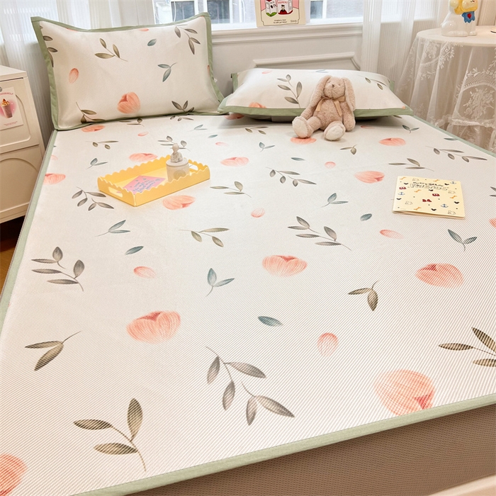 91家纺网 家纺一手货源 找家纺 慕尚 2025新款800D冰藤凉席 玉兰花-床笠款