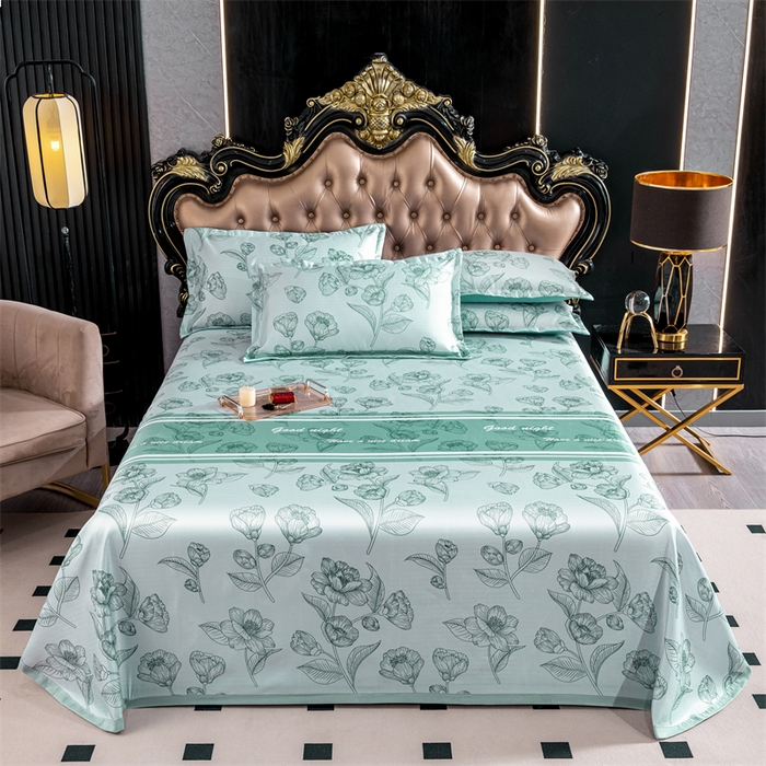 91家纺网 家纺一手货源 找家纺 席之家 2024新款冰丝印花凉席三件套 浪漫叶语