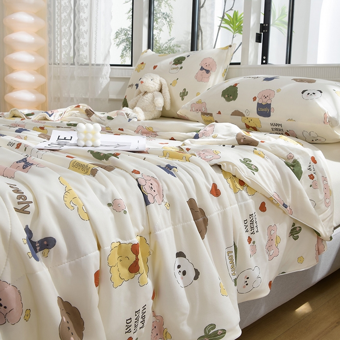 91家纺网 家纺一手货源 找家纺 圣楚家纺  2024新款A类针织棉印花夏被夏凉被空调被 萌宠乐园