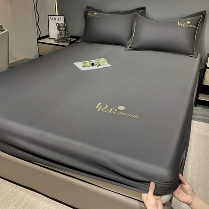 91家纺网 家纺一手货源 找家纺 丽美人家纺 2024新款简约水洗真丝单床笠 岩云灰