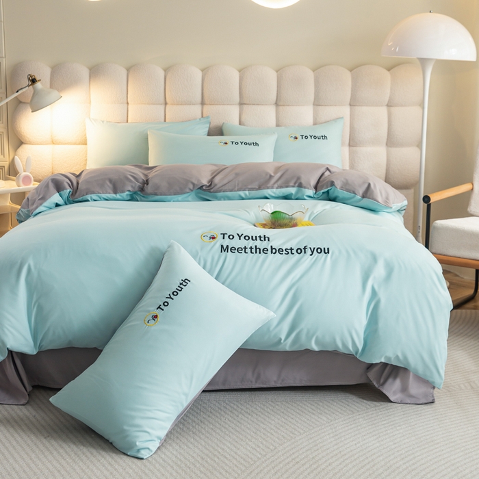 91家纺网 家纺一手货源 找家纺 梦恬佳 2024新款水洗磨毛四件套 天空蓝