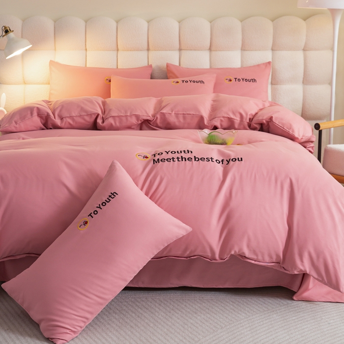 91家纺网 家纺一手货源 找家纺 梦恬佳 2024新款水洗磨毛四件套 豆沙粉