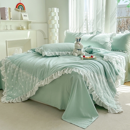 91家纺网 家纺一手货源 找家纺 （总）唐人居 2025新款韩版花边泡泡纱夏被四件套--简爱 