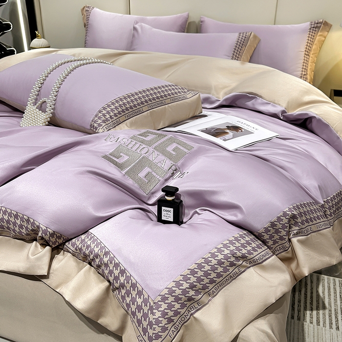 91家纺网 家纺一手货源 找家纺 富盛家纺 2024新款水洗真丝刺绣四件套-威灵顿 威灵顿—紫色