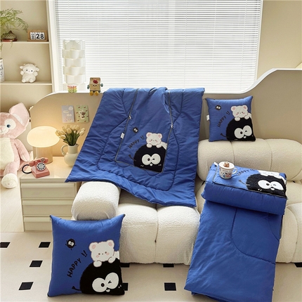 铭宣家居 2024新款贴布绣＋重工刺绣多功能抱枕被系列 可爱煤球 可爱煤球-藏蓝色