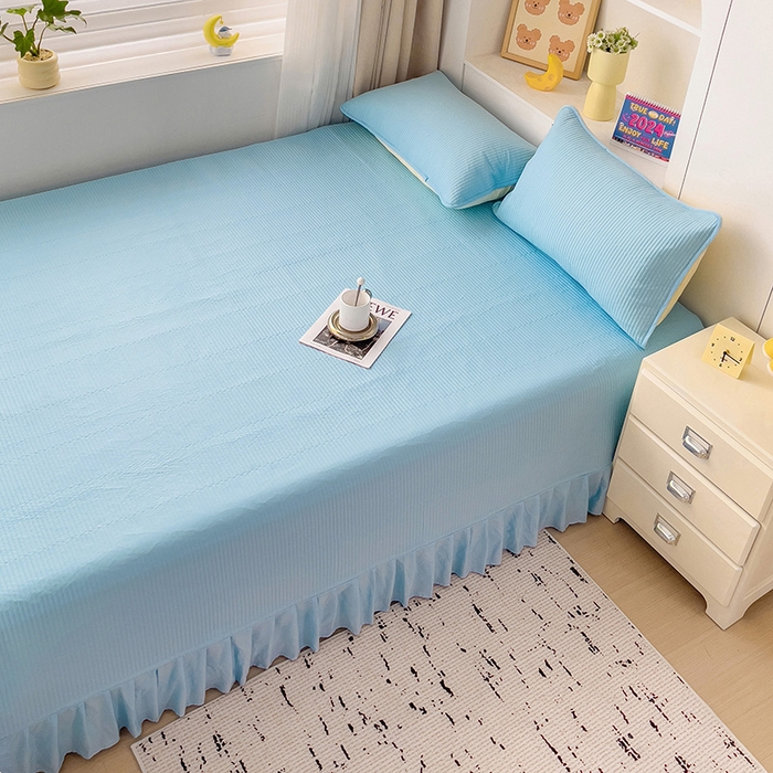 91家纺网 家纺一手货源 找家纺 羽爱2024新款A类全棉纯色榻榻米床盖 天蓝