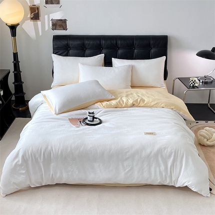 91家纺网 家纺一手货源 找家纺 （总）兰紫橙家纺 2025新款水洗棉轻薄条纹四件套