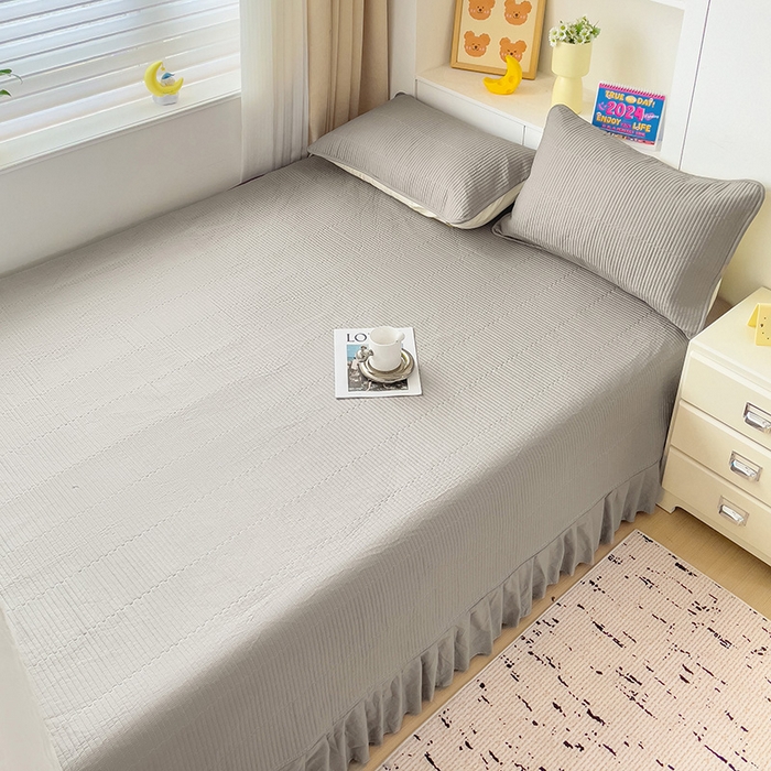 91家纺网 家纺一手货源 找家纺 羽爱2024新款A类全棉纯色榻榻米床盖 浅灰