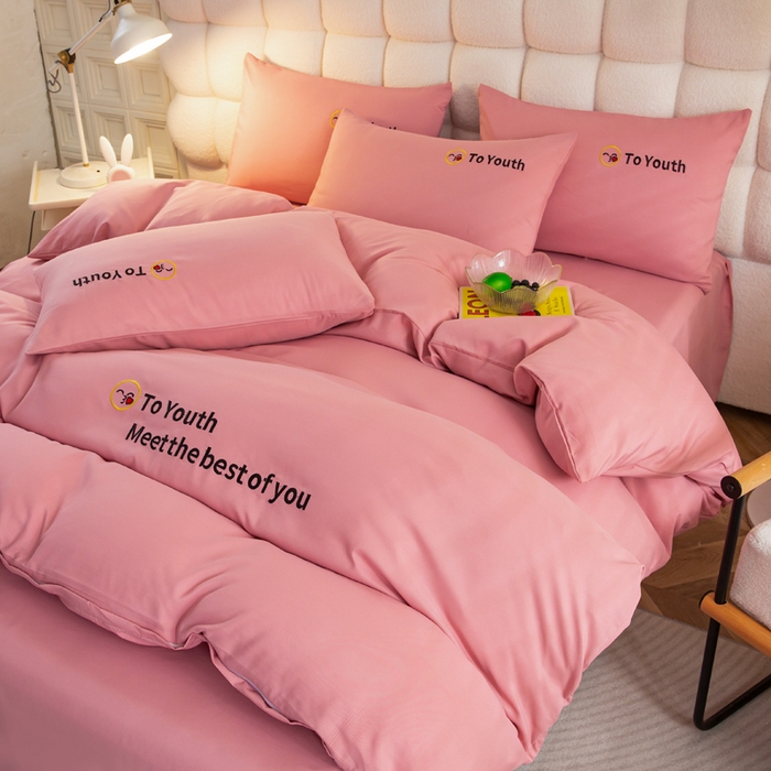 91家纺网 家纺一手货源 找家纺 梦恬佳 2024新款水洗磨毛四件套 豆沙粉