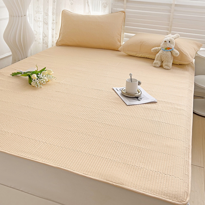 91家纺网 家纺一手货源 找家纺 羽爱2024新款全棉直角纯色床盖床垫 米驼