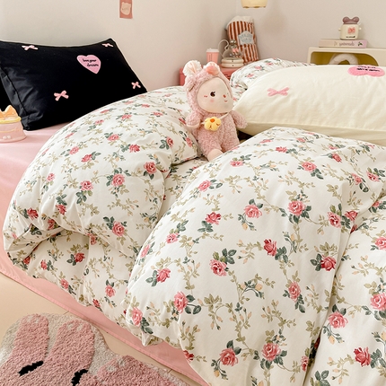 91家纺网 家纺一手货源 找家纺 花漾 2024新款ins毛巾绣小清新多巴胺田园风13372全棉纯棉四件套 一帘幽梦