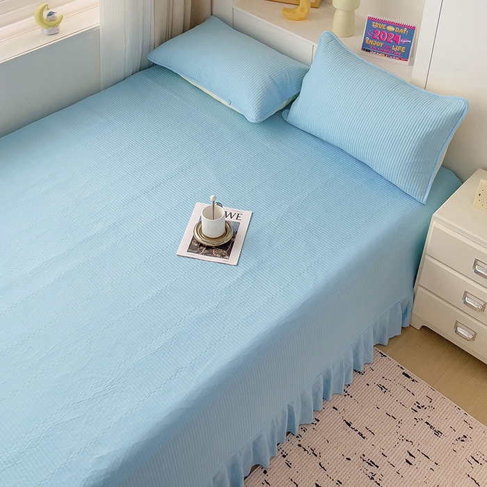 91家纺网 家纺一手货源 找家纺 羽爱2024新款A类全棉纯色榻榻米床盖 天蓝