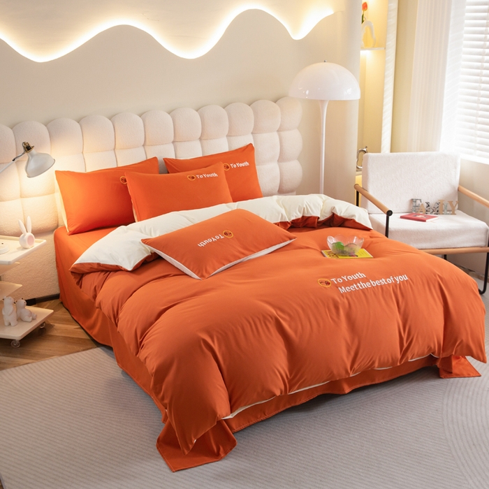 91家纺网 家纺一手货源 找家纺 梦恬佳 2024新款水洗磨毛四件套 海棠橙